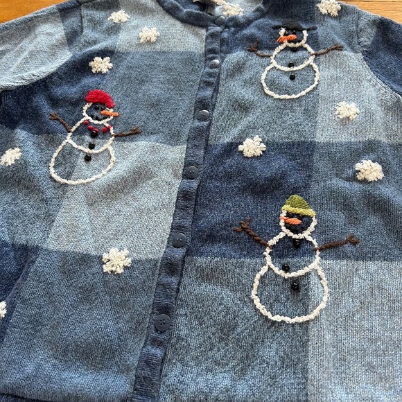 Breckenridge Snowman Cardigan Womens Size Large Vintage Blue Applique - Picture 3 of 10